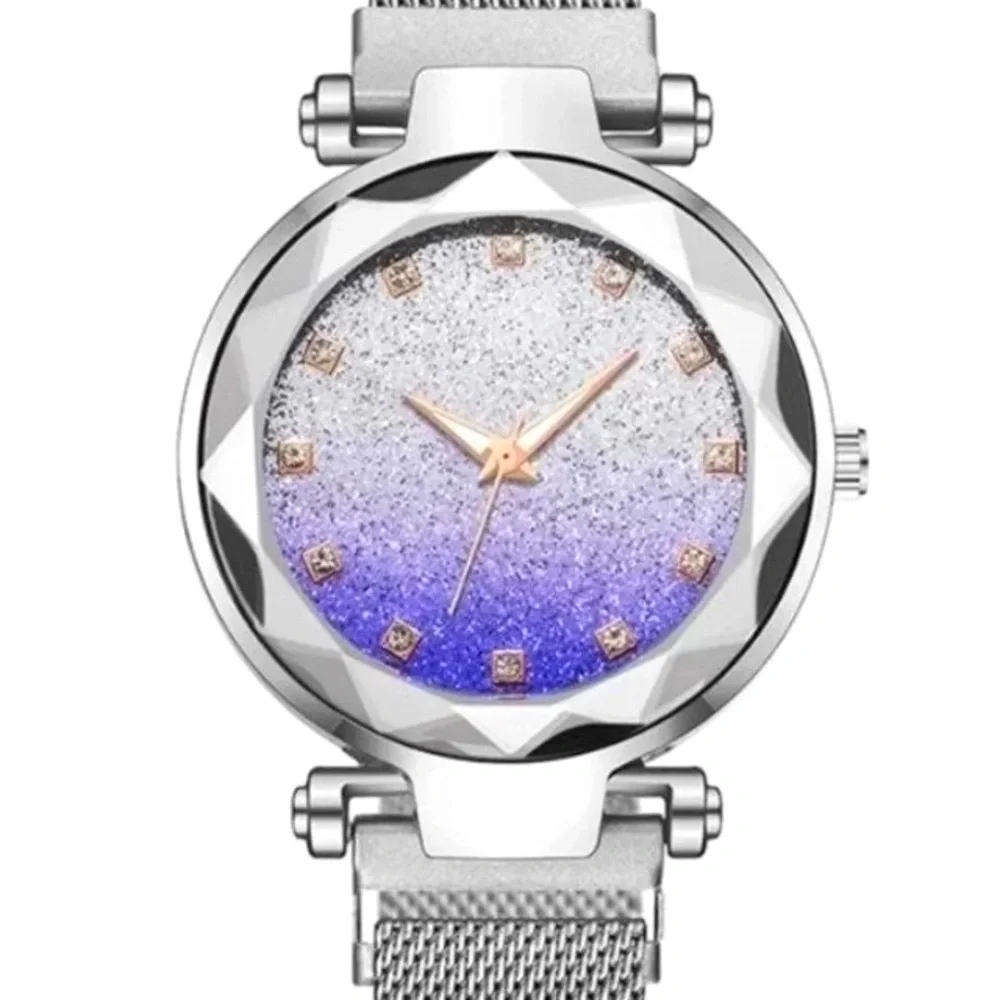 Quartz Glitter Purple/ Army Green Case Cover W/ Grey Straps Waterproof Watch